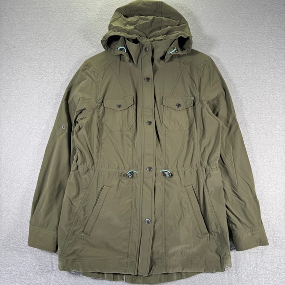 L.L Bean Hooded Anorak Parka Jacket Womens Large Regular Green Roll Up Sleeve - Picture 1 of 11